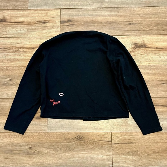 Emma Tricot Valentine Cardigan Top SZ Medium Black Button Up Embroidered Y2k - Picture 8 of 9